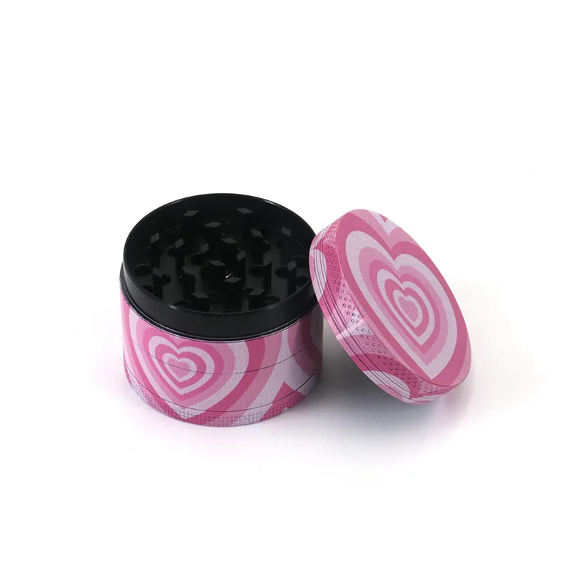 Portable Pink Heart Printing color 4-Layer Herb and Spice Grinder Tobacco Smoking Accessories Valentine's Day gift