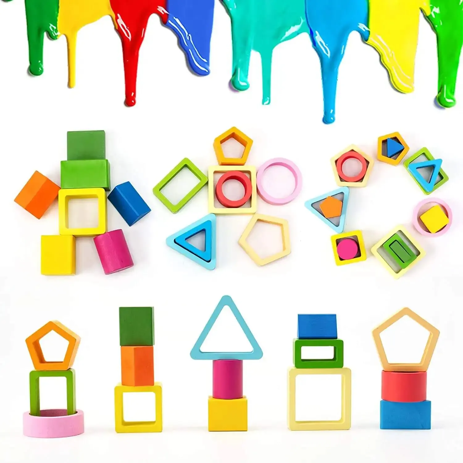 Juguete de pila de categoría de madera para niños, instrumento de clasificación de forma de Color, rompecabezas educativo