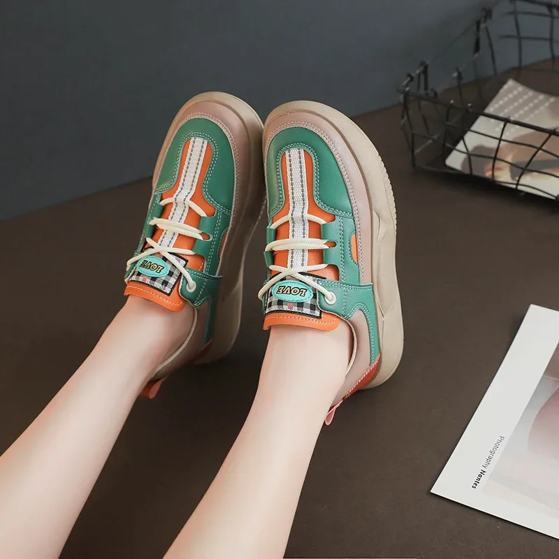 2023 New Spring and Autumn High-end Retro Casual Shoes Comfortable and Versatile Thick-soled Color-blocked Sneakers for Women