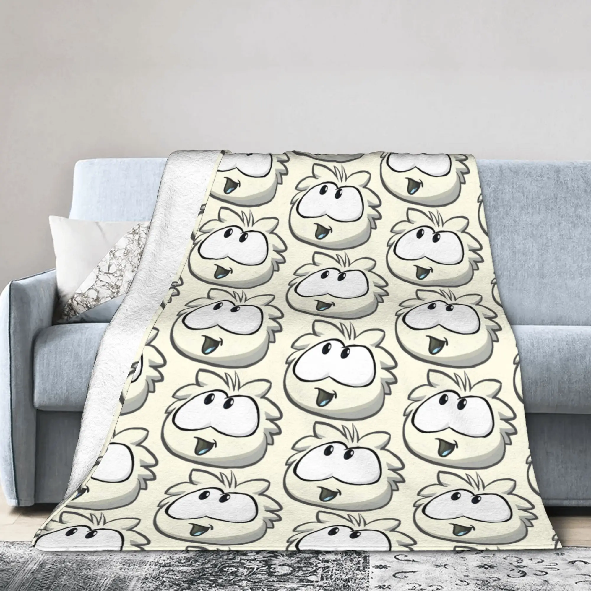 Cute Puffles Club Blanket Coral Fleece Plush Textile Decor  Breathable Ultra-Soft Throw Blanket for Sofa Office Plush Thin Quilt
