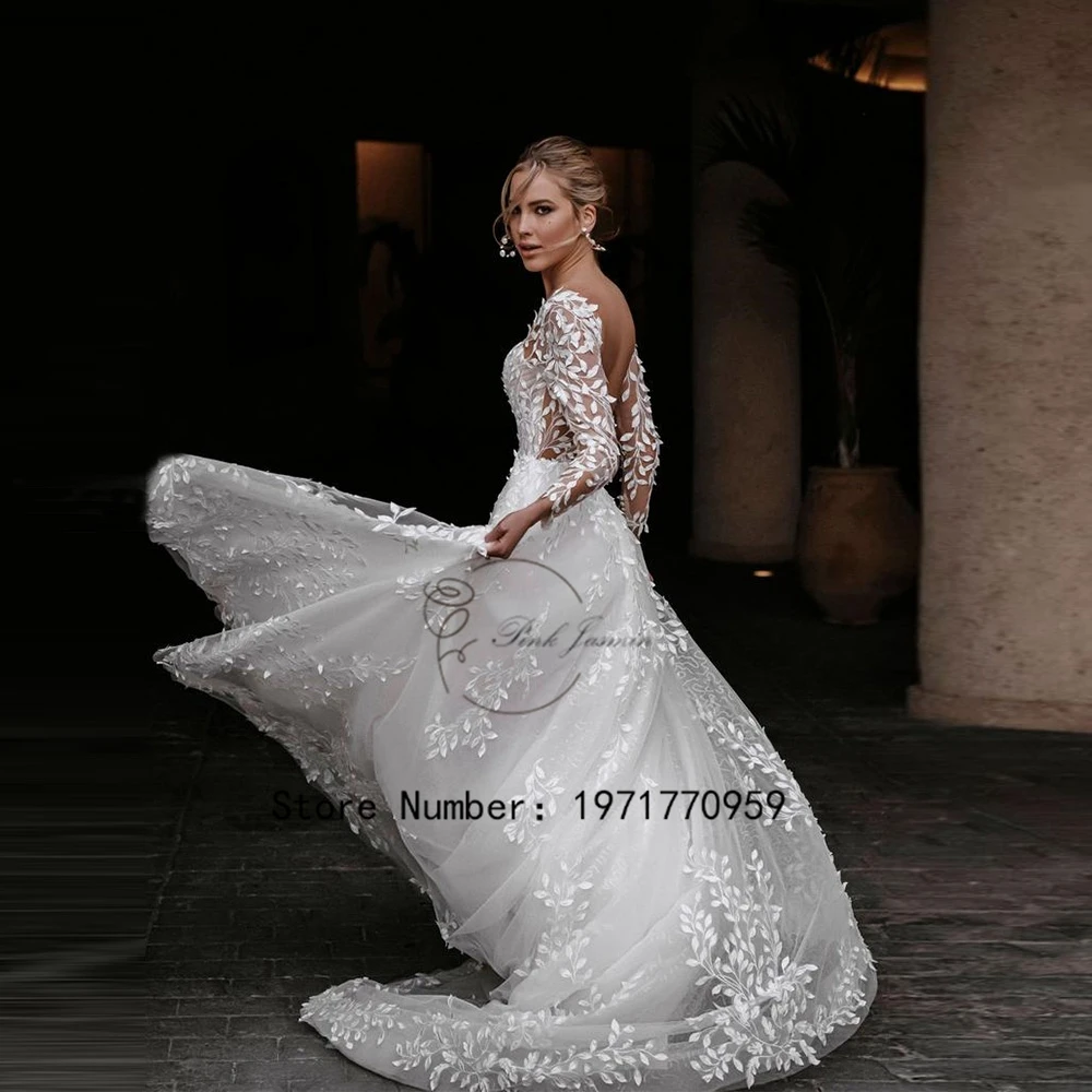 Gorgeous Wedding Dresses Deep V Neck Long Sleeves Applique Elegant Bride Gowns Sexy Open Back Court Train vestido de noiva 2024