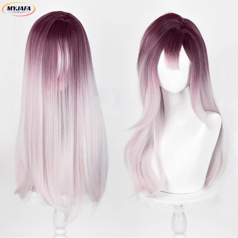 Shalom Cosplay Wig Game Shalom Rose Gradient Pink Long Wig Heat Resistant Synthetic Hair Halloween Anime Wigs + Wig Cap