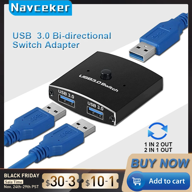 

2023 USB 3.0 Switch 2 PC USB Switch Selector USB Bi-directional Switcher Box USB Sharing Switch 2 Computers for Keyboard, Mouse