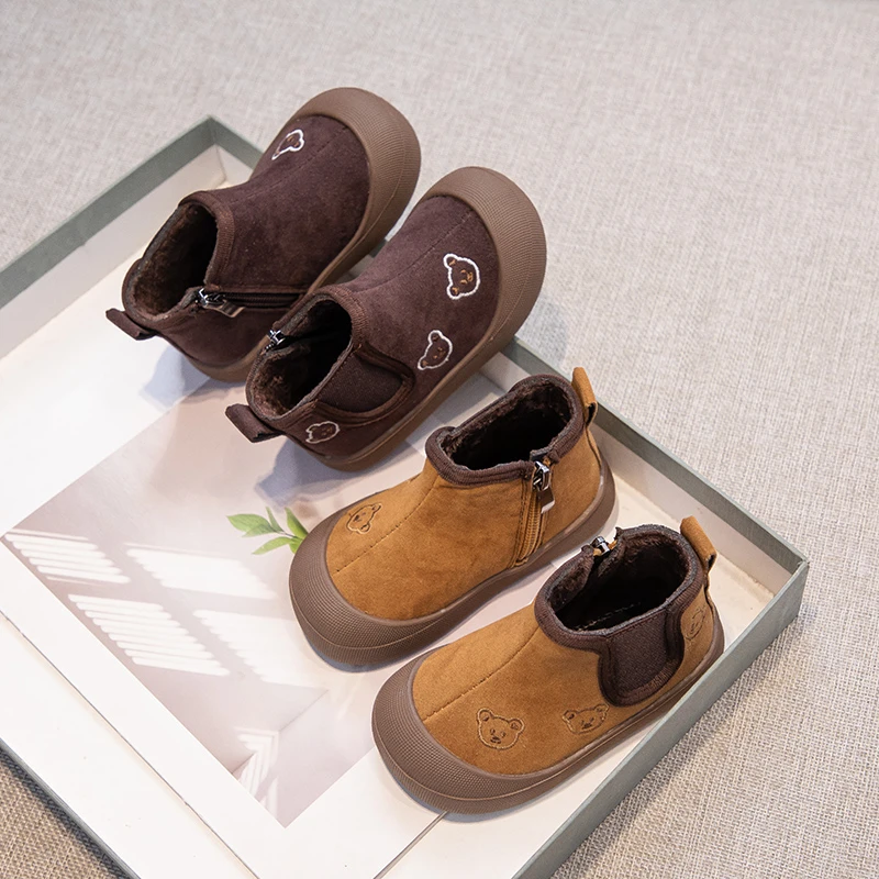 Boys Girls Ankle Boots 2025 New Winter Kids Plush Lining Boots Breathable Non-slip Side Zip Kid School Outdoor Daily Wear Age3-5