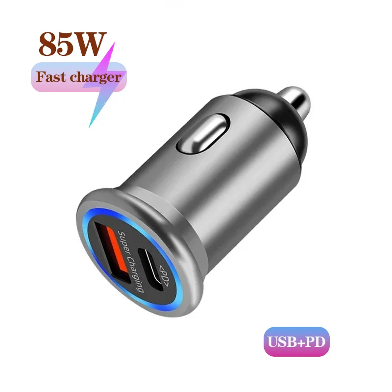 

Car Cigarette Lighter Charger Metal Body with Ambient Light 85W PD30W/QC3.0 Super Fast Charge Dual Ports Super Fast Charging