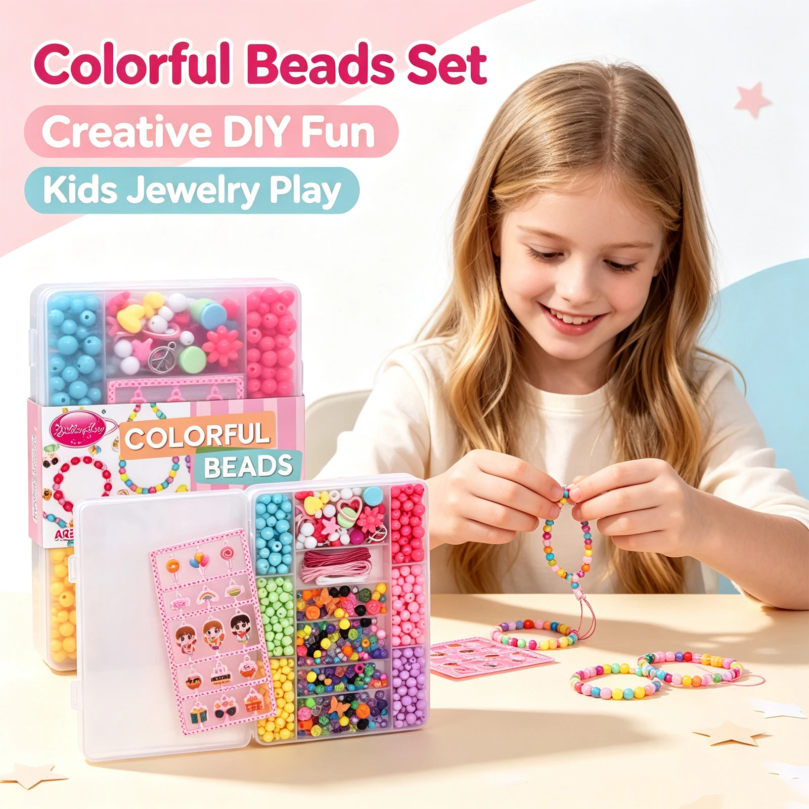 Colorful Beads Kids DIY Bracelet Kit Fine Motor Skills Creative Jewelry Making Craft Toy Educational Gift Learning Activity Set