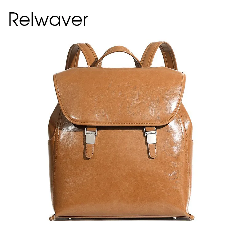 Relwaver cowhide split leather backpack fashion women backpack big travelling backpack brown black school bag 2026 spring
