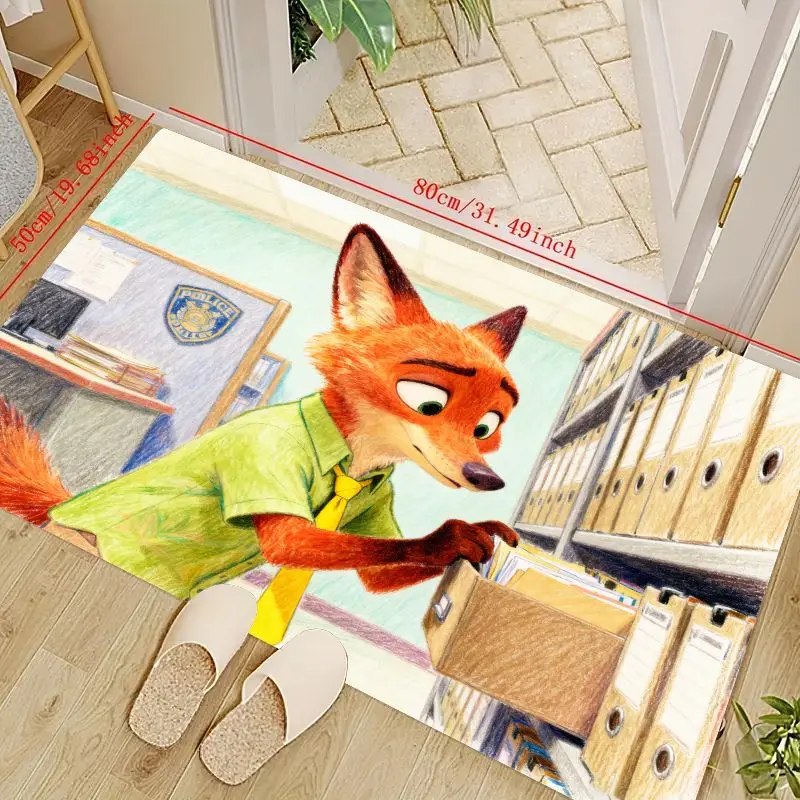 

1 шт. Коврик для пола Zootopia Nick Wilde с мультяшной лисой, забавный милый коврик для детективной зоны аниме, мягкий нескользящий моющийся коврик для двери для