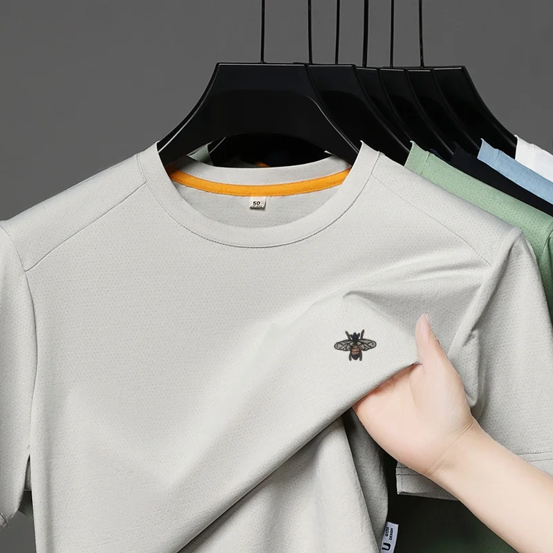 

Designer Quality Men's T-Shirt O-Neck Cool Quick Drying Breathable Solid Color Bee Print Short Sleeve Summer Versatile Menswear