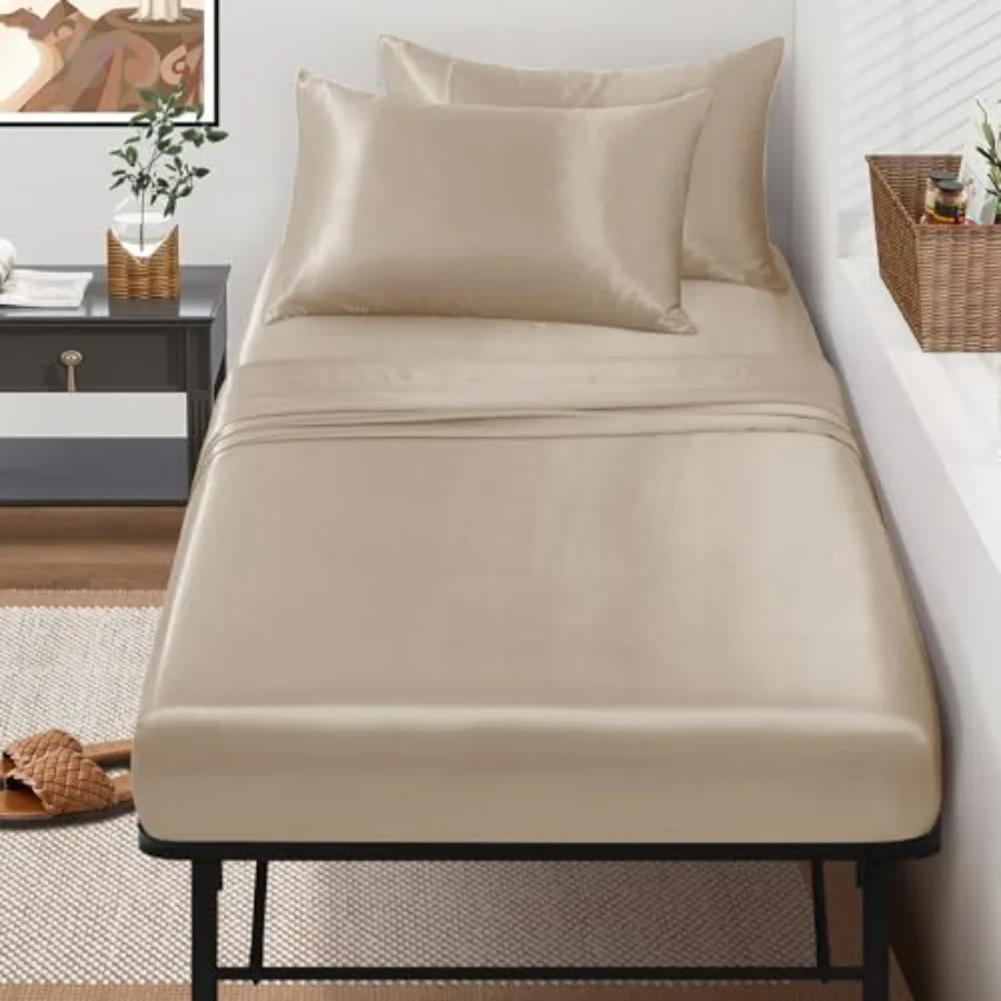 

4-Piece Cot Sheet Set 31" x 75", Satin Cot Size Sheets Silky Soft Rv Bunk Bed Sheets for Narrow Twin/Camp Bunk/Guest Beds/Army