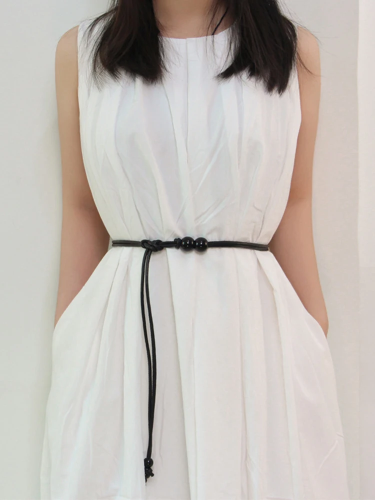 Ceinture fine réglable pour femmes, 1 pièce, avec Accents de perles brunes, cintré à la taille pour robes, chemises, vestes, rehausseur de Style jour à nuit