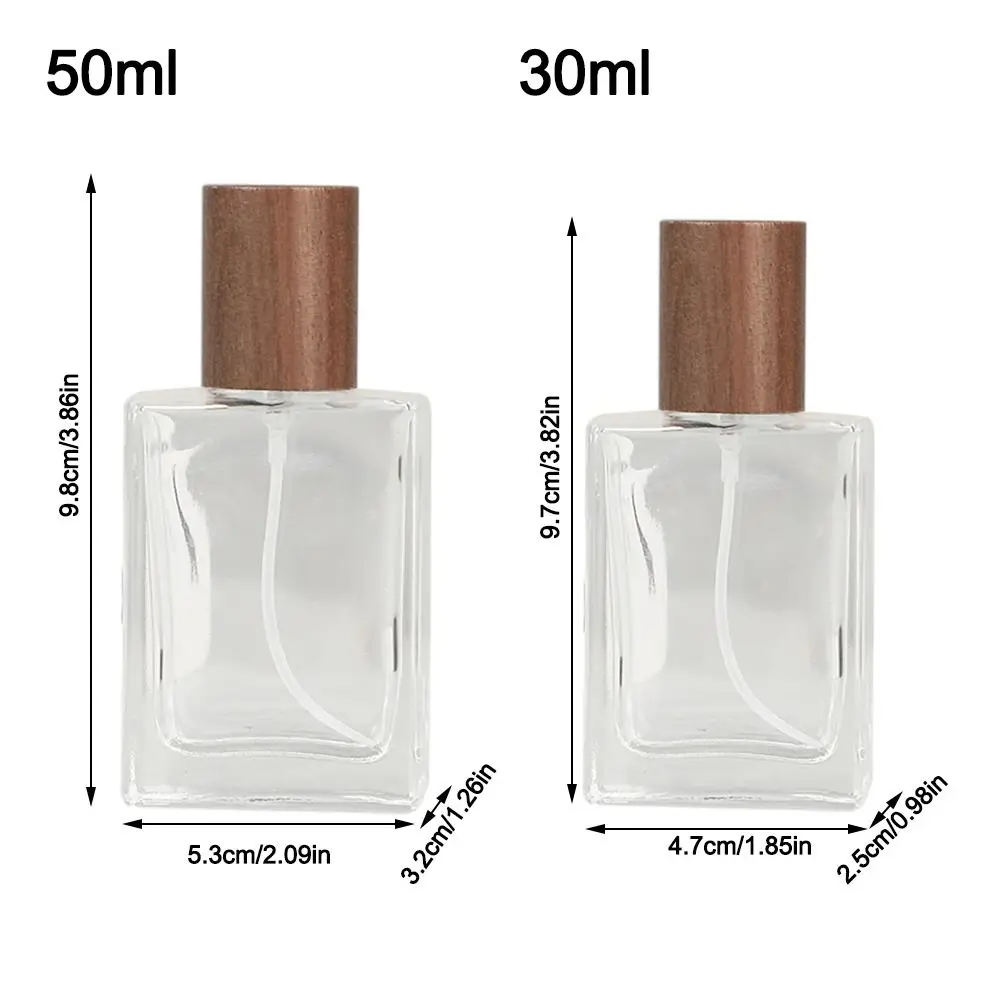 Portable Glass Perfume Bottle Refillable Large Capacity Cosmetic Container with Beech Lid 30/50ml Perfume Atomizer Bottle Woman