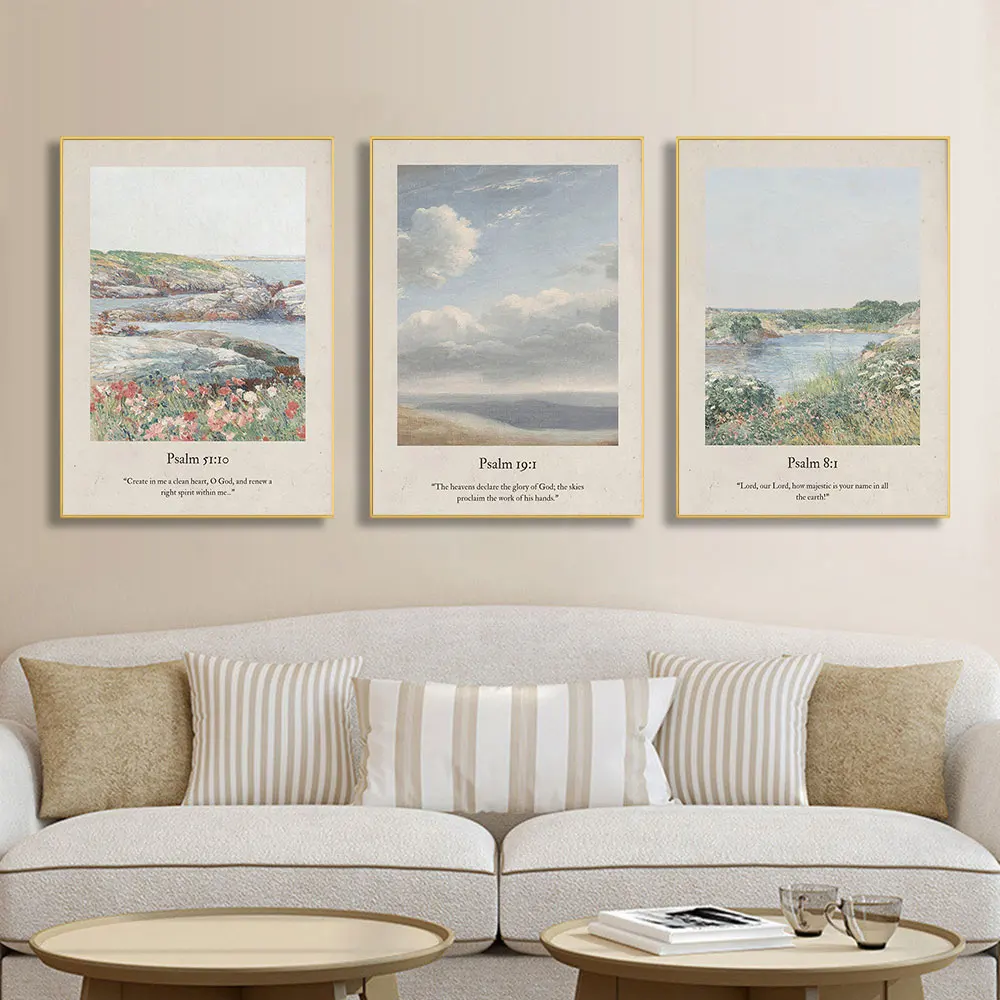 Christian Gallery Set of 3 Wall Art Canvas Painting Psalms Scriptures Print Jesus Bible Verse Posters Minimal Bedroom Home Decor