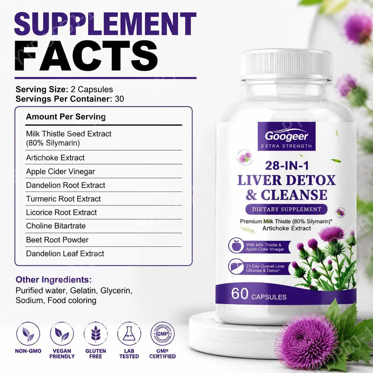 Googeer Vitamin C Capsules Supports Body Functions and Helps Maintain Normal Functions, Convenient Daily Maintenance 60 Capsules