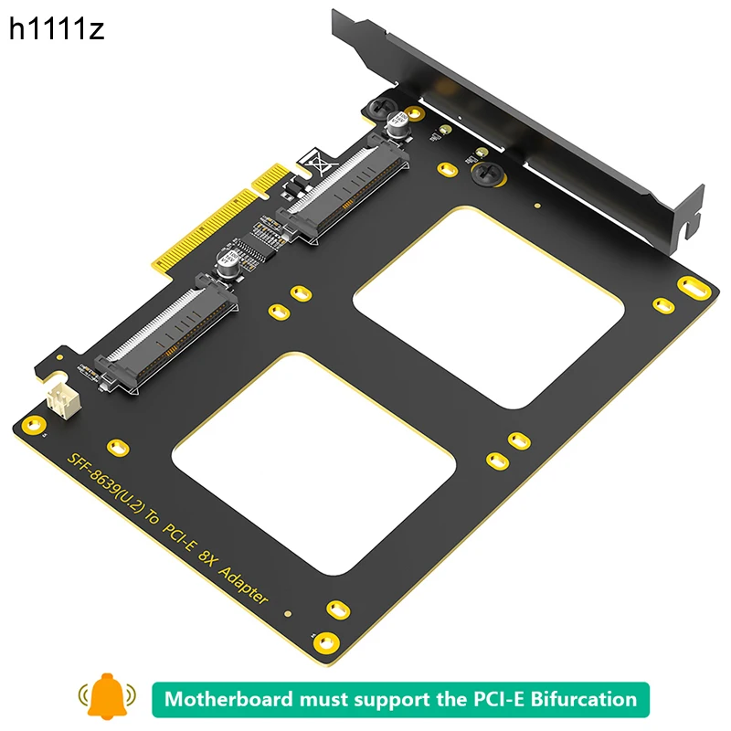 Dual U.2 SSD to PCIE 4.0 X8 Adapter U2 SFF-8639 to PCI Express 8X Expansion Card Motherboard PCIe Bifurcation VROC for Soft RAID