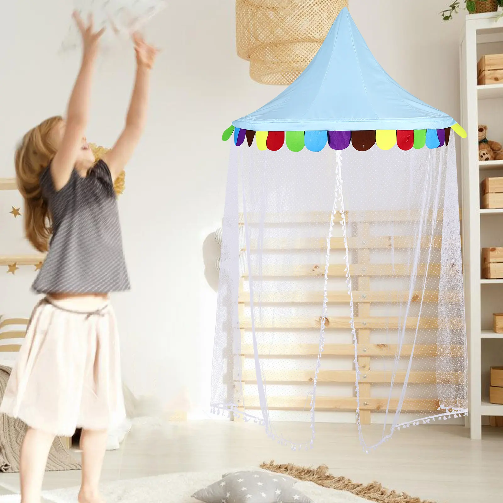 子供用ベッドキャノピー幼児用ベッド蚊帳ベビーベッドガーゼカーテンテント半円形ドームネット赤ちゃんの睡眠遊び保護用