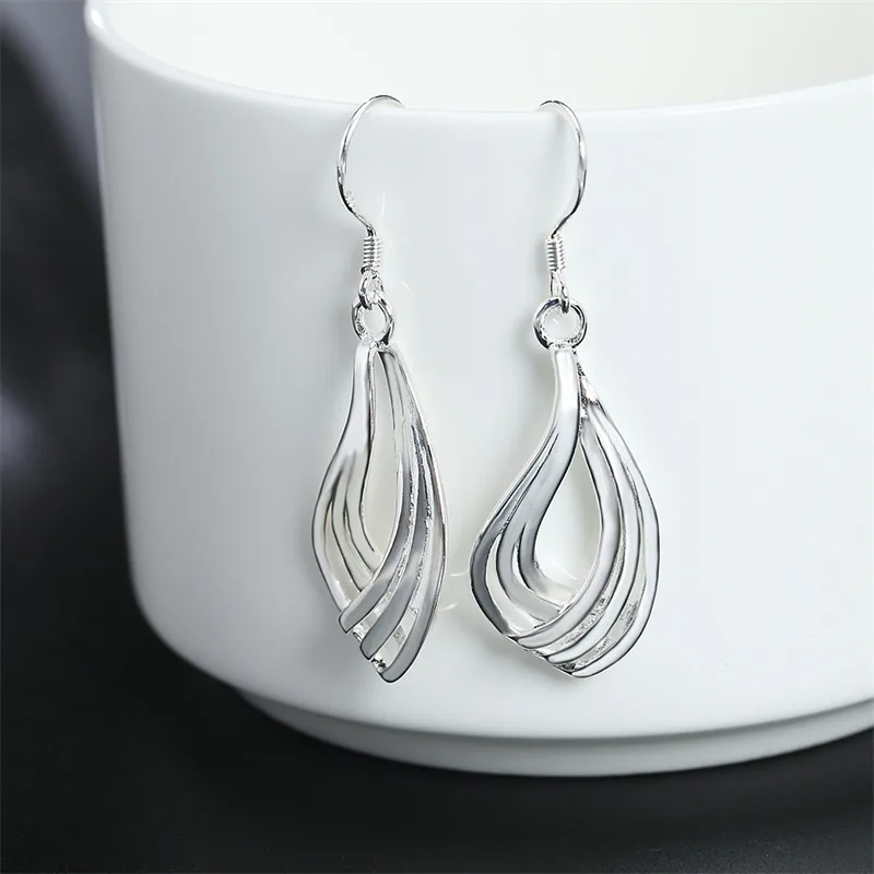 925 Sterling Silver Exquisite Multi-Layer Teardrop Earrings For Women Fashion Charm Wedding Christmas Gift Jewelry