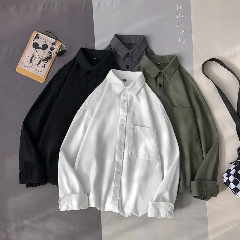 

Spring New Senior Long Sleeve Button Down Shirts for Men Korean Fashion Loose Drape Solid Color All-match Men's Shirt Blouse A17