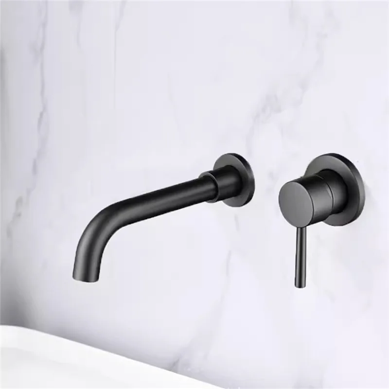 

Gun Grey Basin Faucet,Wall Mounted Brushed Gold Sink Mixer,Hot & Cold Chrome Brass Tap,Single Handle,Bathroom Washbasin Crane