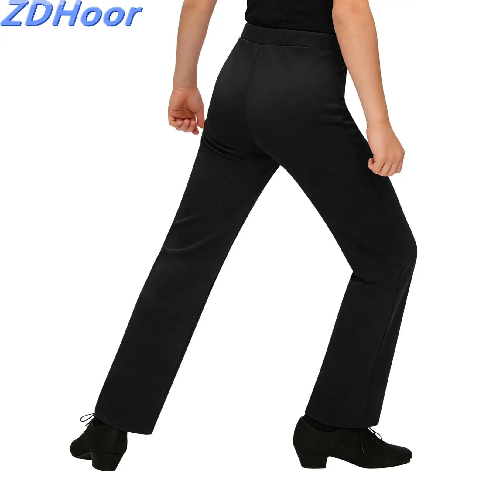 Kids Boys Solid Color Latin Dance Pants Drawstring Elastic Waistband Trousers for Practice Performance Dancing