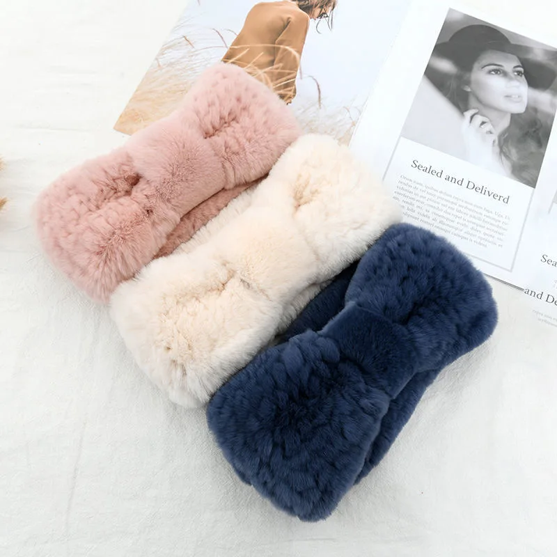 Luxuriöses Winter-Stirnband für Damen aus 100% Rex-Kaninchenfell, Elastisches Haarband aus Echtfell, Hochwertige Mode-Accessoires – Detail 4