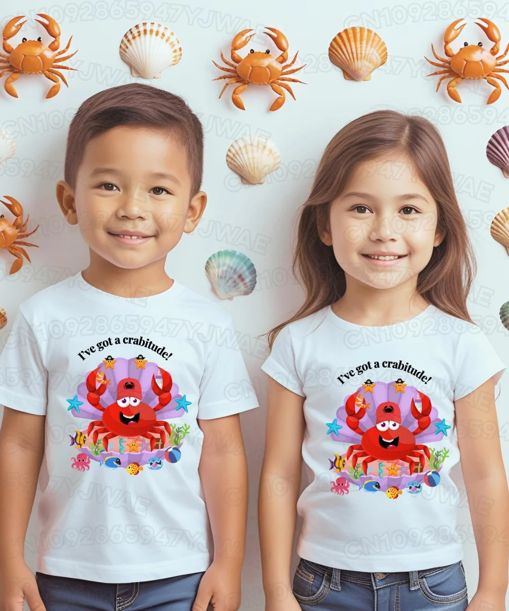Kids T-Shirt I've got a Crabitude Print White Cotton Quality Sealife Crab Jersey Tee Sea Animal Sea Creature T-shirt Tops