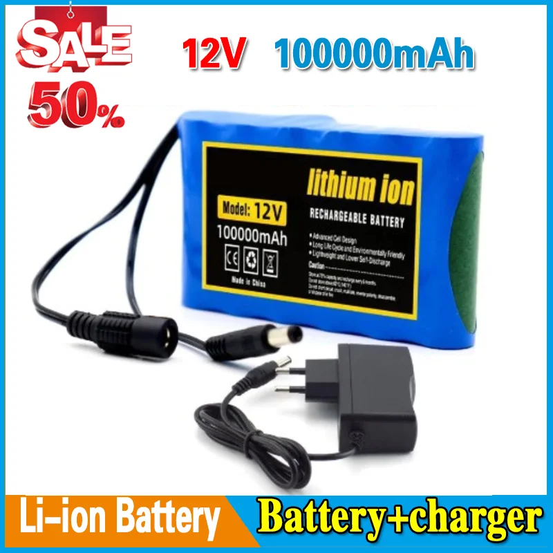 NEW Portable 12V 100000mah Battery Rechargeable Lithium Ion Battery Electric models power tools electric toys+