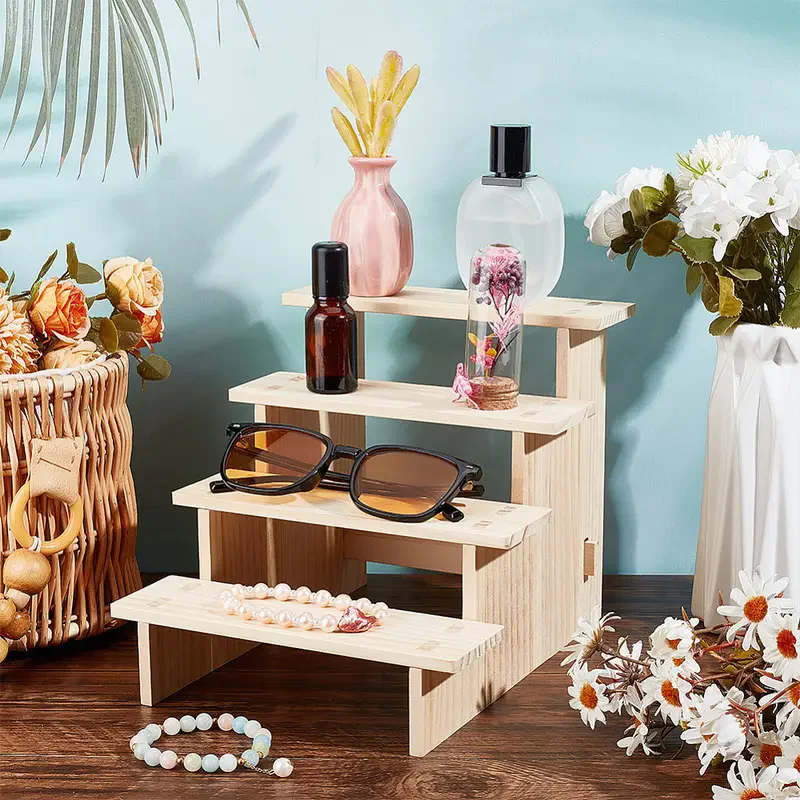 Wooden Multilayer Riser Display Rack Multifunction Jewelry Dessert Cupcake Collectibles Storage Stand Organizers Window Showcase