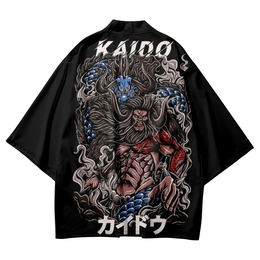 Kimono Samurai Tradisional Gambar Cetak Anime Jepang Haori Obi Baju Kardigan Pria Wanita Baju Pantai Yukata Ukuran Besar Asia