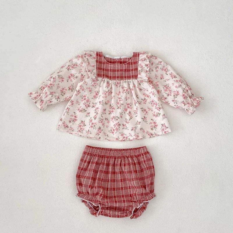 Autumn New 0-3 Year Old Baby Clothing Cute Baby Girl Sweet and Exquisite College Style Floral Long Sleeve Set