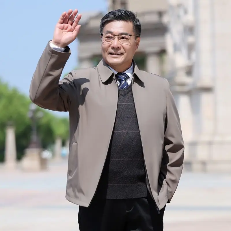 سترة كاجوال رسمية للرجال متوسطي العمر لفصلي الخريف والربيع، مصنوعة من نسيج البوليستر، مقاس منتظم، ملابس عمل بأسلوب إداري #4