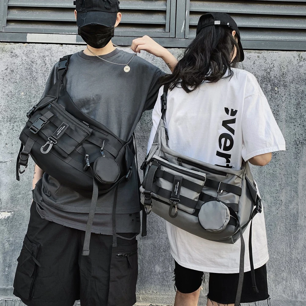 Shoulder Gothic Black Crossbody Messenger Tote Bags For Men Women's Shopper Nylon Hip Hop Techwear Satchel Waist Goth Postman