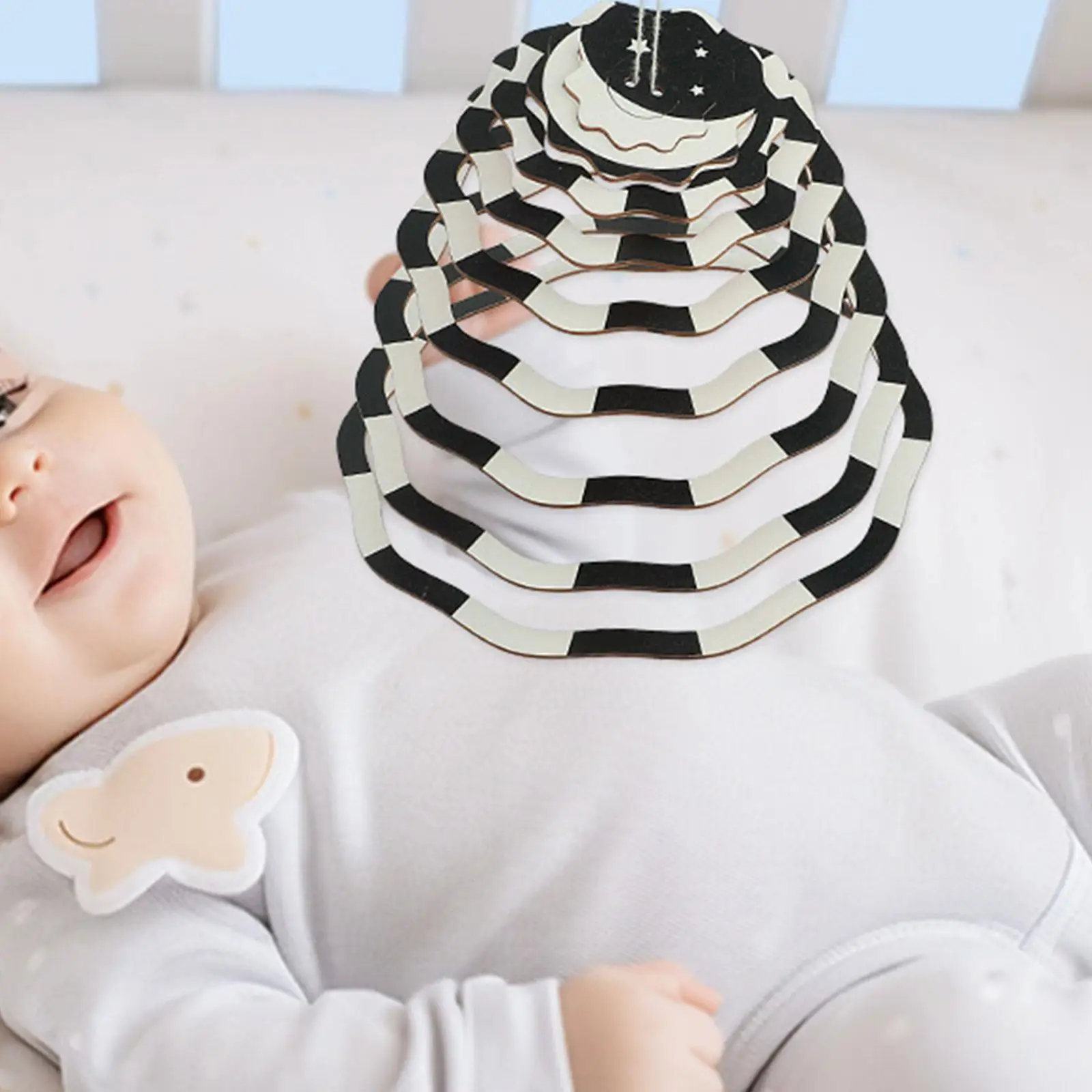 Crib Mobile Sensory Toy ,Black and White Bed Bell Toy , Nursery Decor ,Nursery Mobile Bed Bell ,for ,Boy and Girl