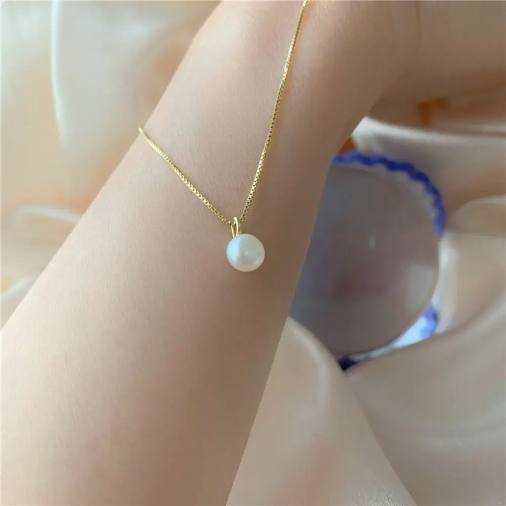 1 Pcs Sterling Silver Pearl Necklace Simple Style Round Pendant Birthday Party Gift Fashion Jewelry For Women