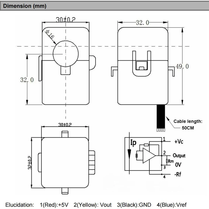 QNHCK2-16 Output 2.5V±2V Input 10A 20A 30A 50A 100A current transducer hall current sensor Split Core Current Transformer clamp