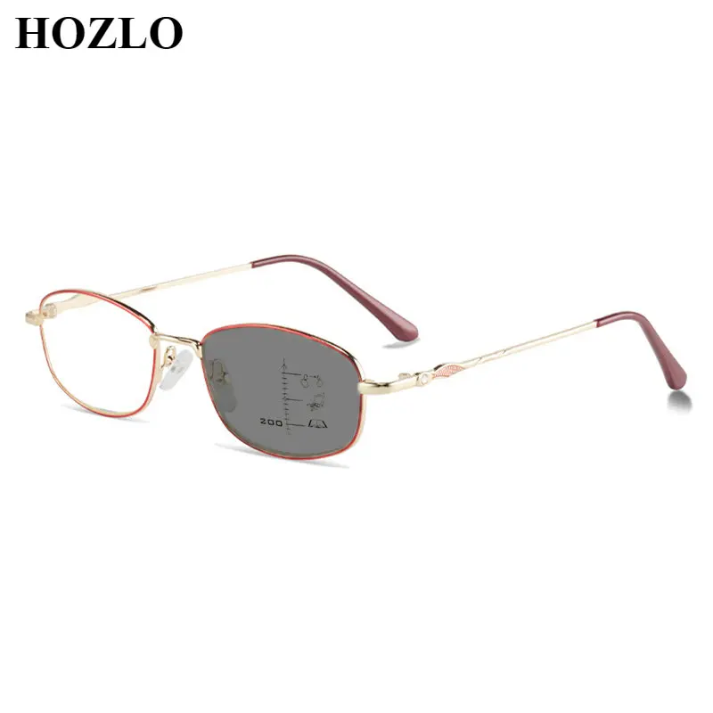 Fashion Women Photochromic Progressive Reading Sunglasses Female Set with Diamond Metal Presbyopic Glasses Hyperopia Spectacles