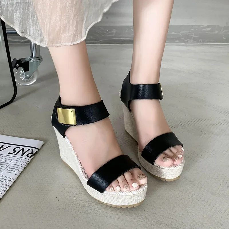 

Women Lightweight Wedge Heels Sandals 2024 Summer New Sandals Female Platform Lether Elegant Wedges Sandals Sandalias Mujer 43