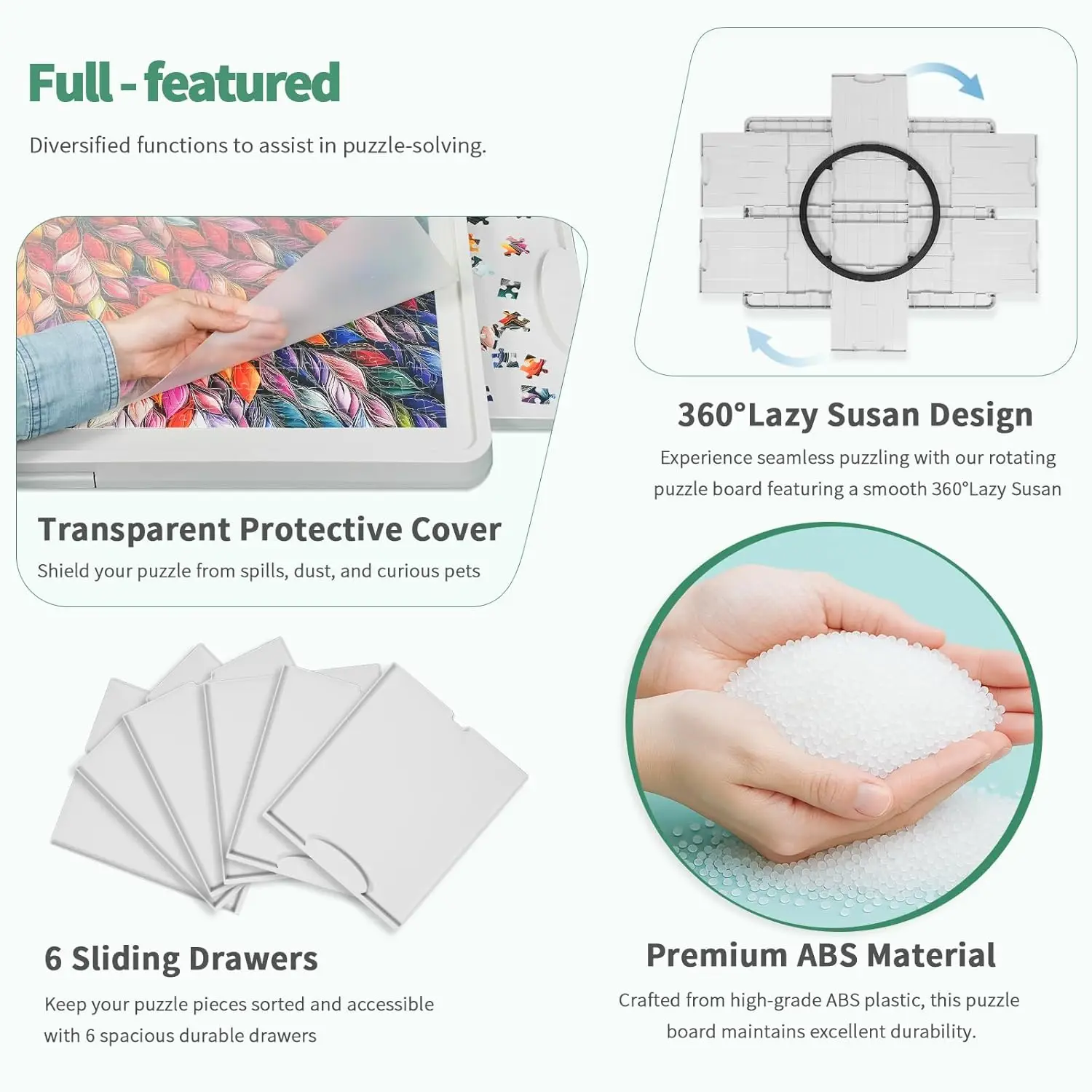 1500ピース回転プラスチックパズルボード、6つのスライド引き出しと保護カバー付き、360 °   レイジー スーザン デザイン、34.25 インチ x 26.38 インチ Por