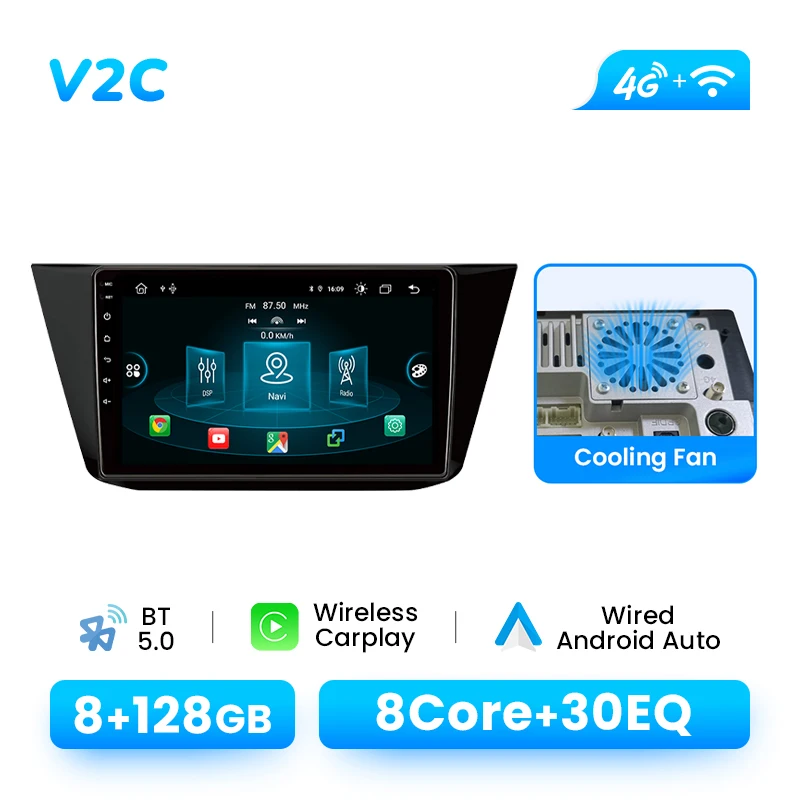 Android 14 Auto Multimedia Speler Voor Volkswagen Tiguan 2 Mk 2016-2019 Draadloze Carplay Radio Navigatie DSP AI Voice RDS GPS