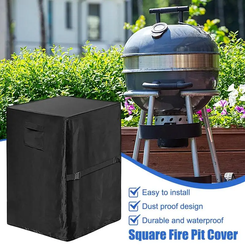 Fire Pit Cover Rectangular Waterproof Fire Pit Table Cover Anti-UV 420D Oxford Fireplace Cover With 2 Handles Firepit Cover