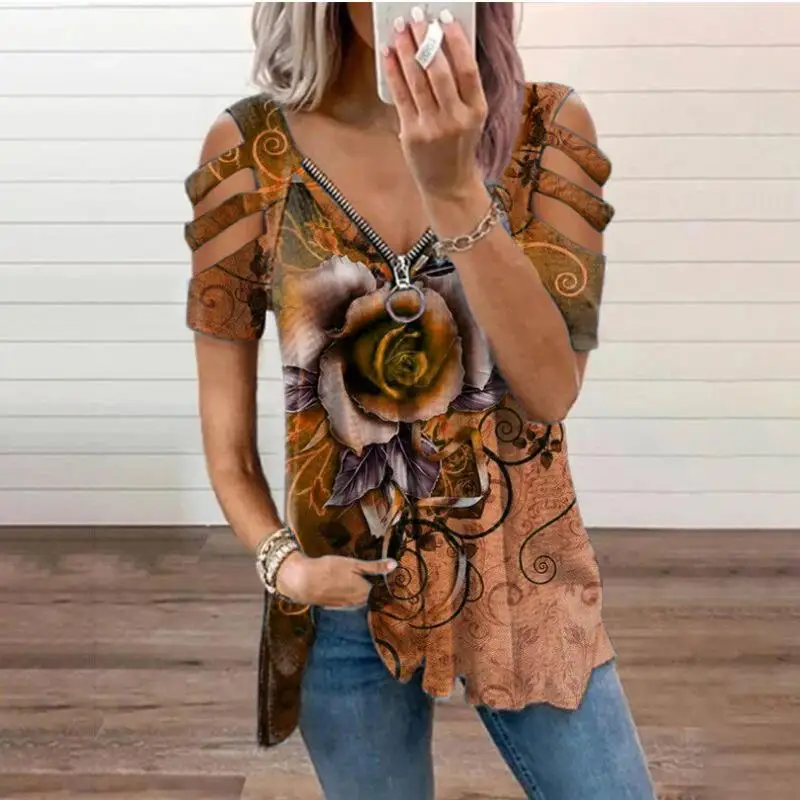 

Women's Printed Collar Zipper ort T-irt Casual Sle Loose Fit Polyester Cotton Blend Long Sve Hoodie Summer 2023