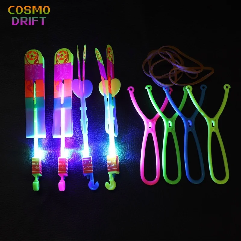 Hot Slingshot LED Glowing Flying Light Up Outdoor Night Toys Kids Children's Day Gifts Kindergarten Prizes Street Stall Toys
