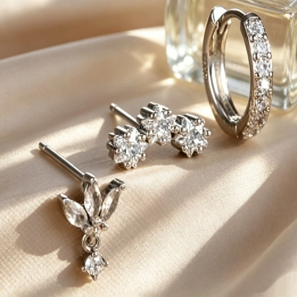 3/6Pcs Luxury Star Pendant Piercing Earrings Set For Women Stainless Steel Zircon Punk Ear Studs Earring Lady Jewelry