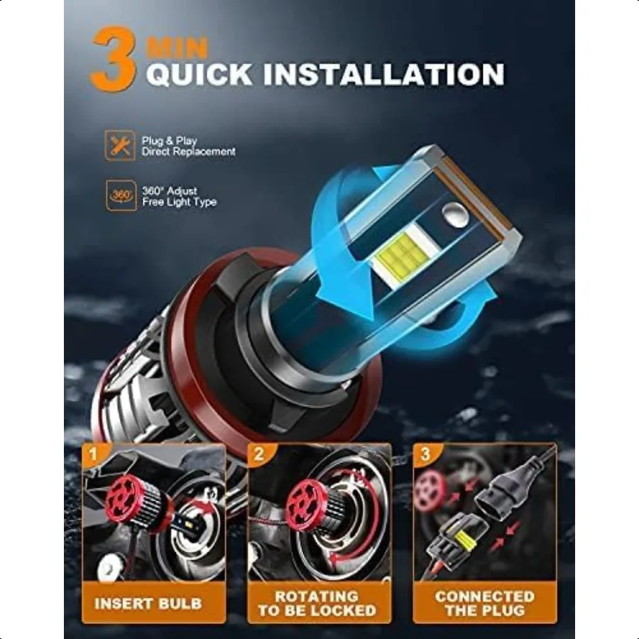 Bombillas LED H11 H8 H9 80W 16000 lúmenes brillantes 6500K luz antiniebla LED blanca fría reemplazo halógeno IP68 impermeable paquete de 2