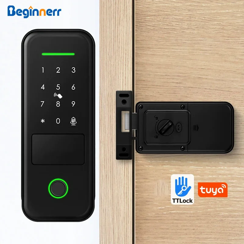 

Умный дверной замок Tuya Wi-Fi ttlock, вход без ключа, отпечаток пальца, пароль RFID-карты, сделай сам, распашные ворота, стеклянная дверь в рамке
