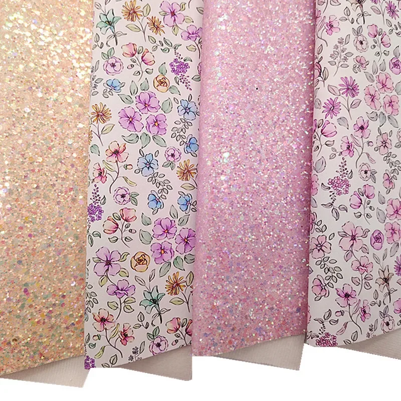 Pastel Colors Glitter Leather Flowers Printed Fabric Vinyl Felt Backing Smooth Faux Leather DIY craft Bow Sheets Rolls Q1851