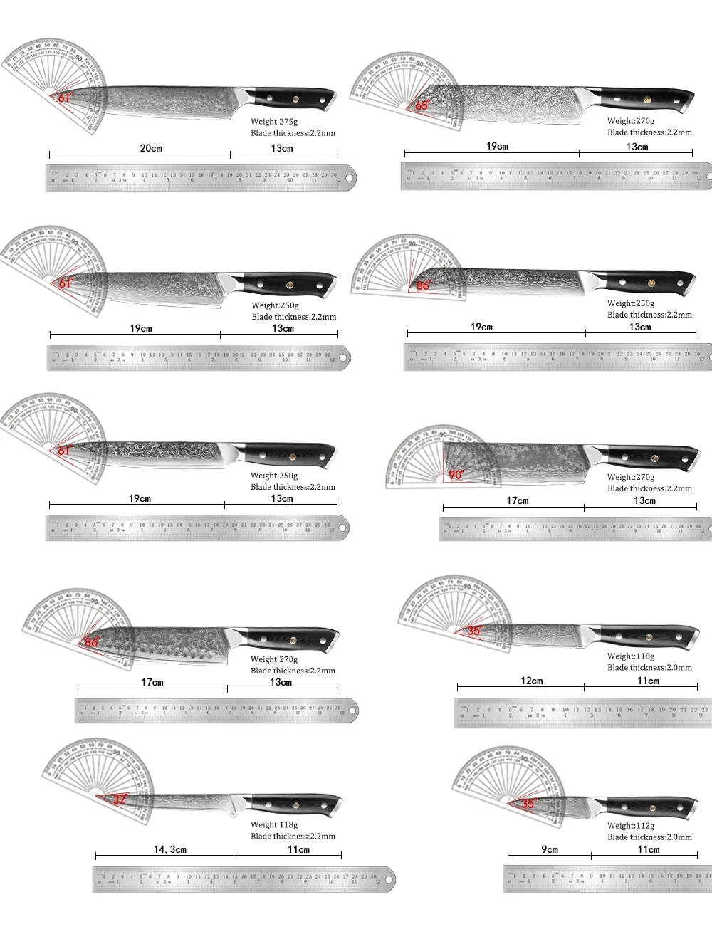 XITUO-Juego de cuchillos de Damasco, 1-9 Uds., mango G10, núcleo japonés VG10 de 67 capas, cuchillo de Chef Santoku de acero, cuchillo para pelar pan, Etc.