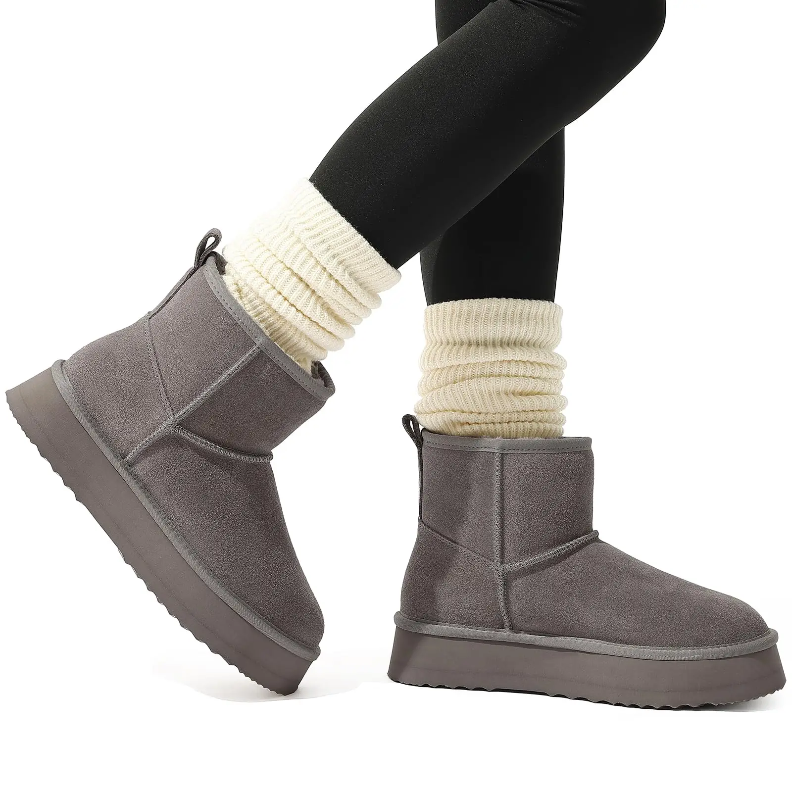 Litfun Vrouwen Suede Mini Laarzen Winter Outdoor Bont Gevoerde Snowboots Mode Dikke Zool Pluizige Wollen Laarzen Vrouwen Echte Fuzzy Laarzen