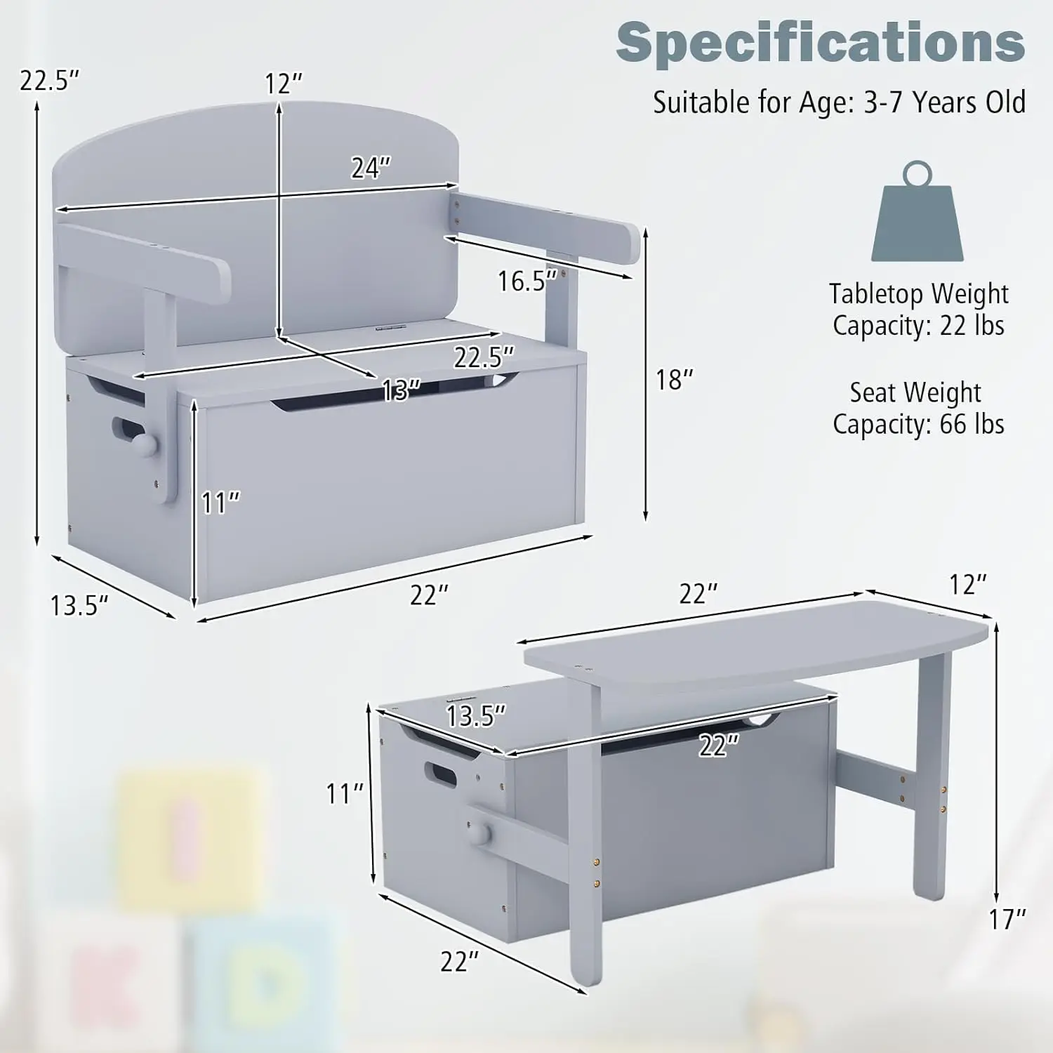 Comforthoek, Kindertafel En Stoelset, Converteerbare Speelgoedopbergbank Met Ingebouwde Handgreep Voor Kleuterschool, Kleuterschool, Kinderkamer