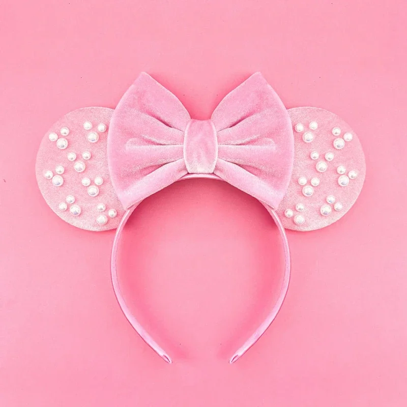 Pearl Mickey Mouse Ears Headbands Women Disney Hairband Girls Bow Hair Accessories Baby Minnie Hair Bands Kid Cartoon Headwear